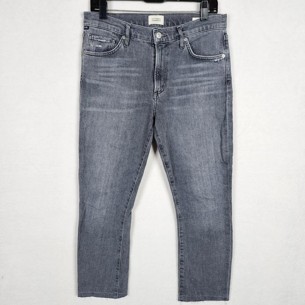 Citizens Of Humanity Skyla Straight Leg Mid Rise Raw Hem Gray Crop Ankle Size 28